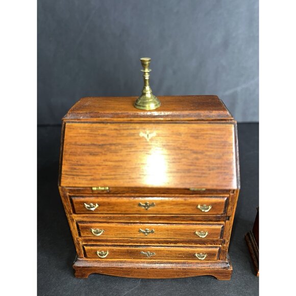 Vtg 4 Pc House of Miniatures Doll Furniture Dated Desk Dresser Bookshelf Clock - Picture 4 of 16